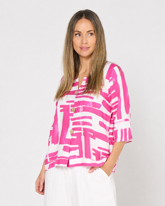 Mahri Linen Top - Pink Wash