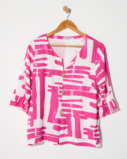 Mahri Linen Top - Pink Wash