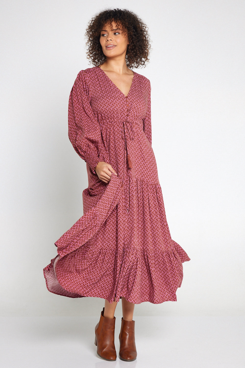 Long sleeve rust maxi dress hot sale