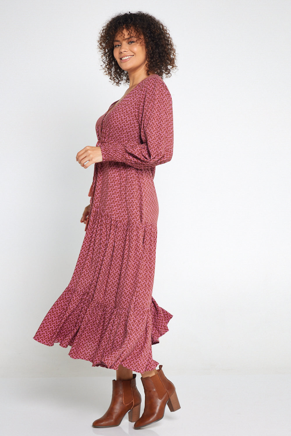 Makena Long Sleeve Maxi Rose Cocoa TULIO Fashion