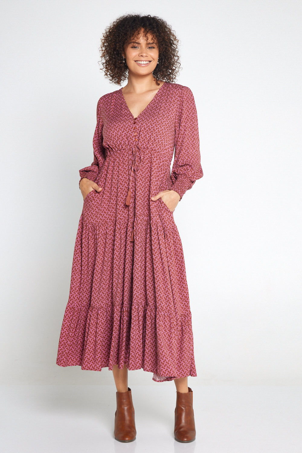 Makena Long Sleeve Maxi Rose Cocoa TULIO Fashion