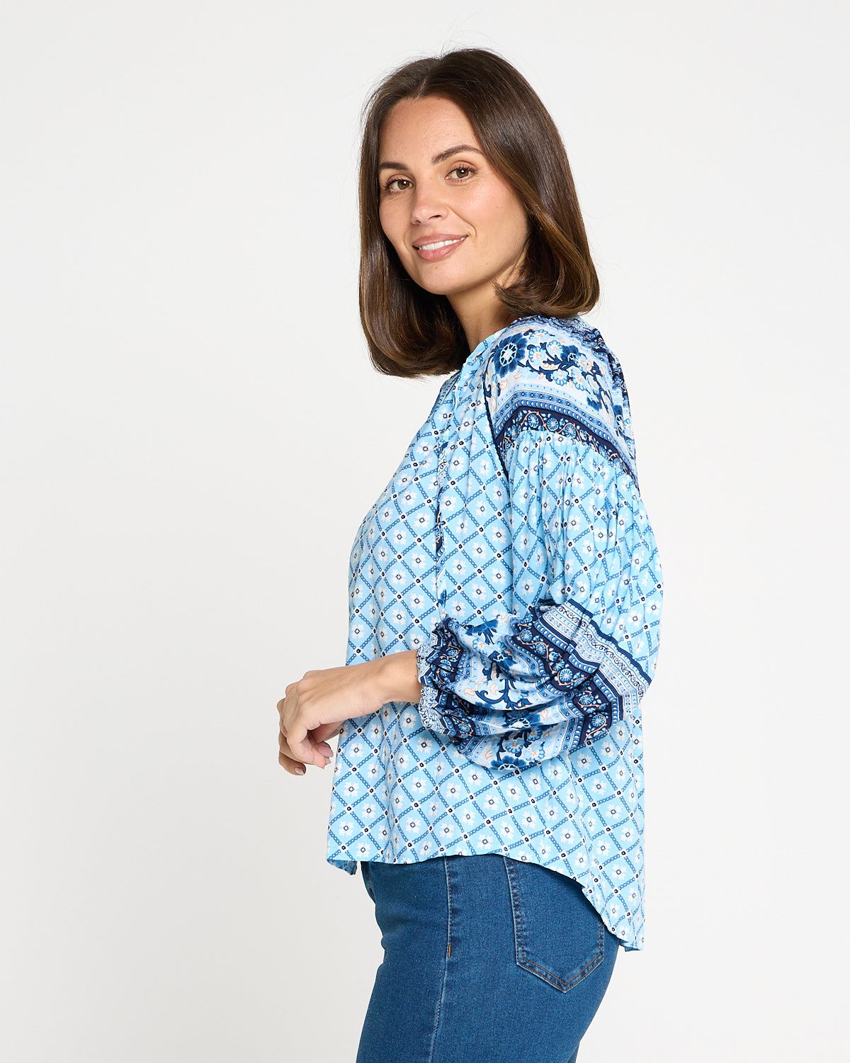 Marbella Tie Neck Blouse – Blue Mosaic