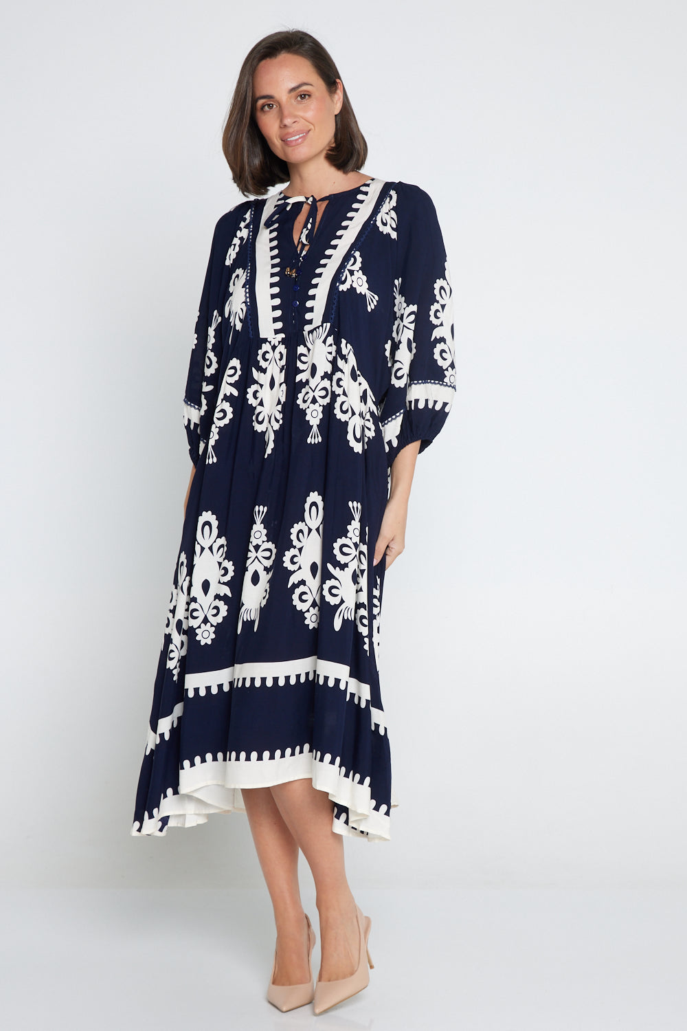 Margery Dress - Navy/White