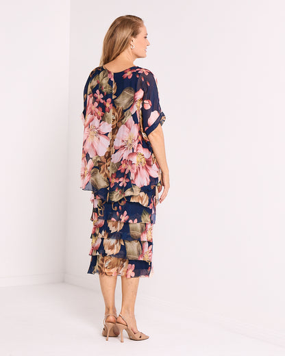 Margo Silk Dress - Navy Blush Floral