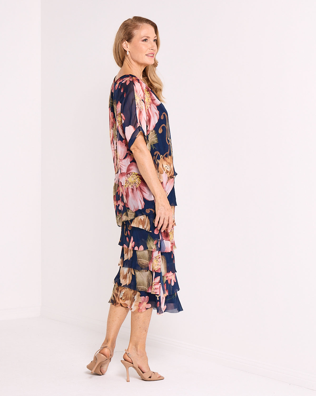 Margo Silk Dress - Navy Blush Floral