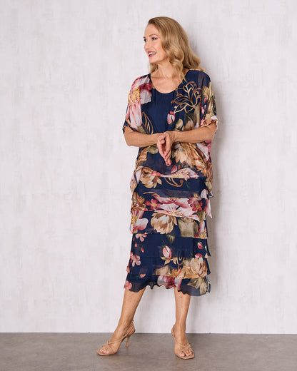 Margo Silk Dress - Navy Blush Floral