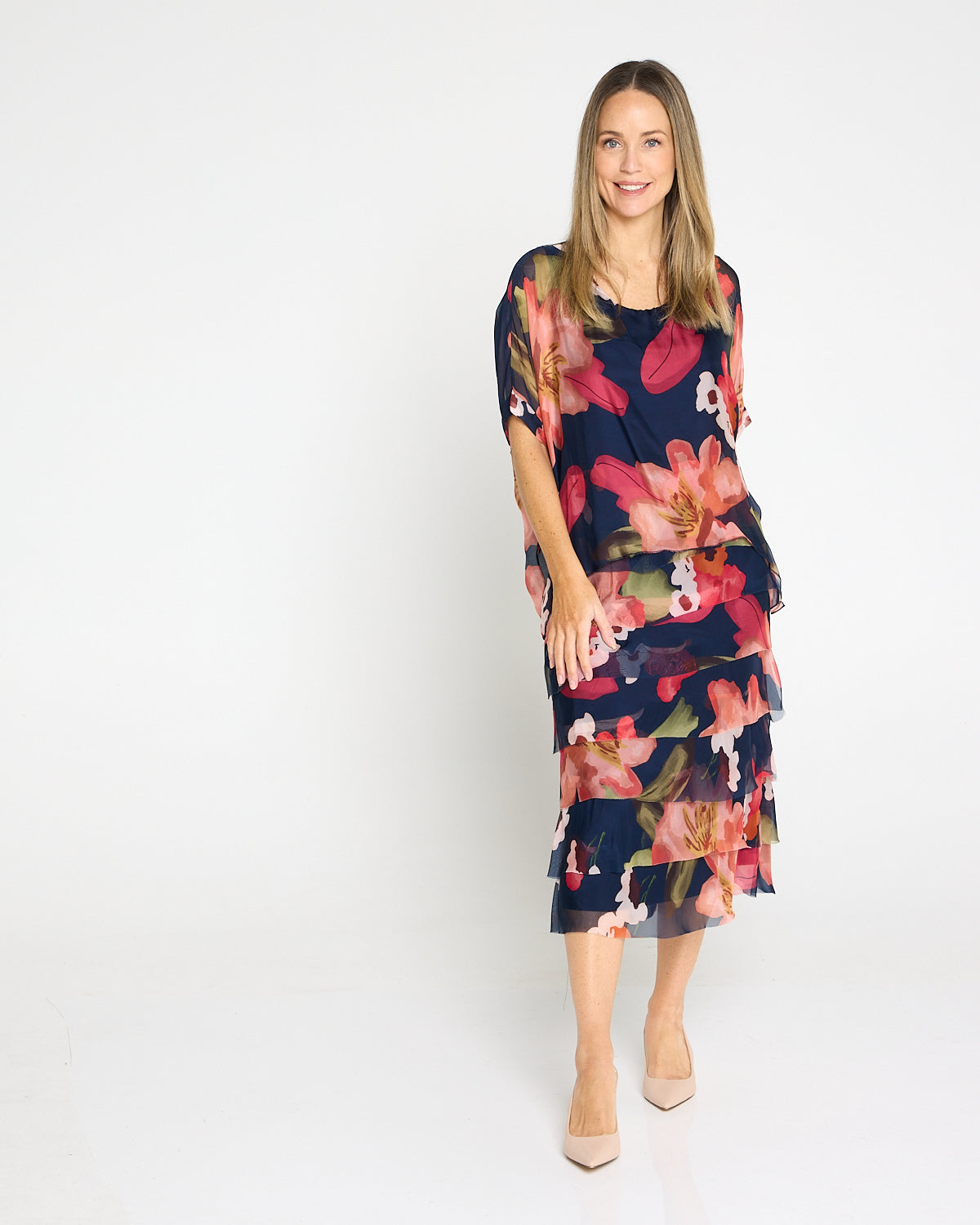 Margo Silk Dress - Midnight Peony