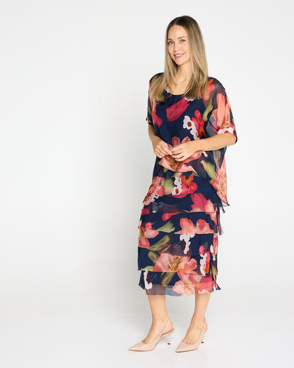 Margo Silk Dress - Midnight Peony