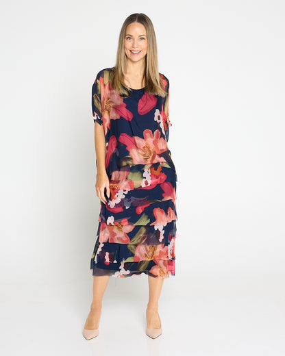 Margo Silk Dress - Midnight Peony