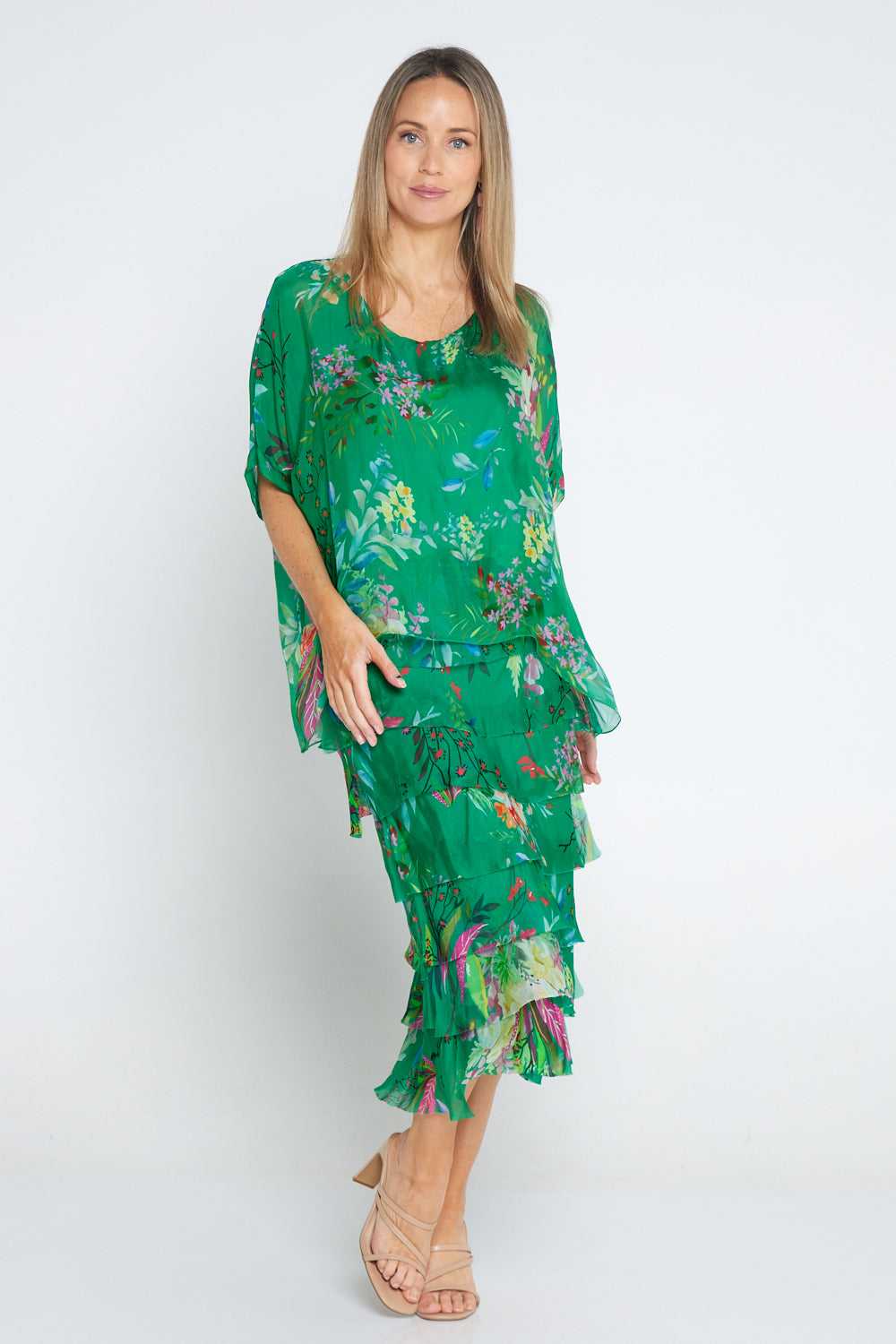 Margo Silk Dress - Emerald Botanical