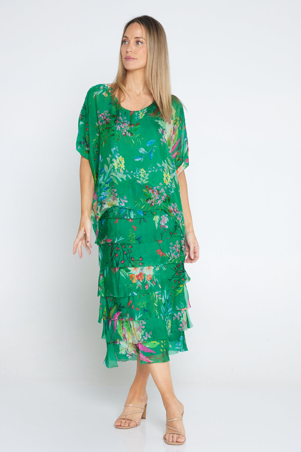 Margo Silk Dress - Emerald Botanical