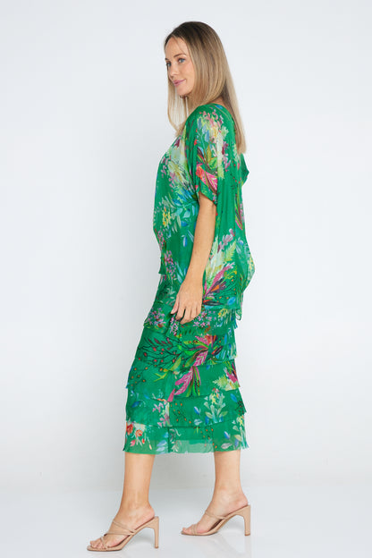 Margo Silk Dress - Emerald Botanical