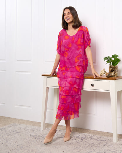Margo Silk Dress - Raspberry Citrus Ripple