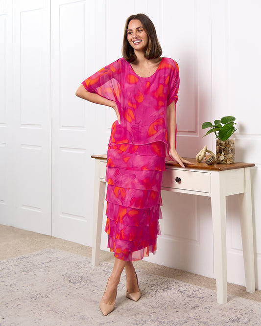Margo Silk Dress - Raspberry Citrus Ripple