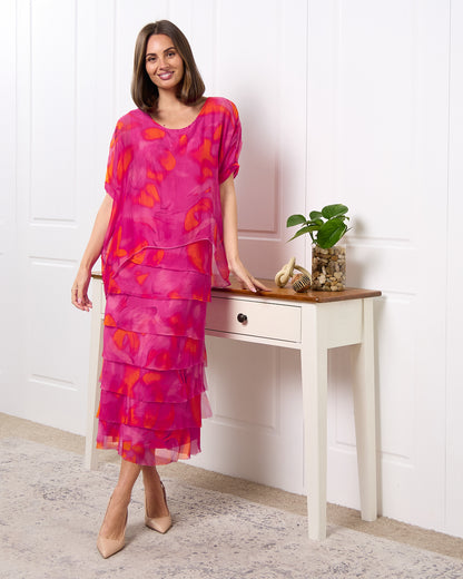 Margo Silk Dress - Raspberry Citrus Ripple