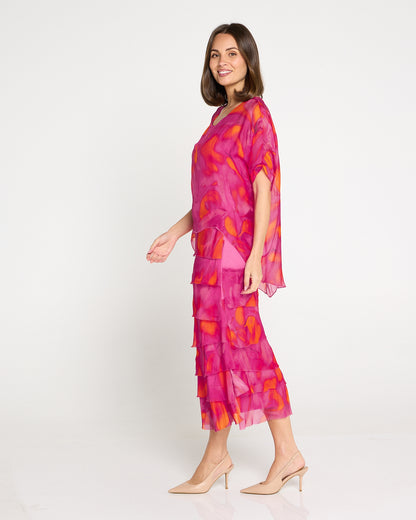 Margo Silk Dress - Raspberry Citrus Ripple
