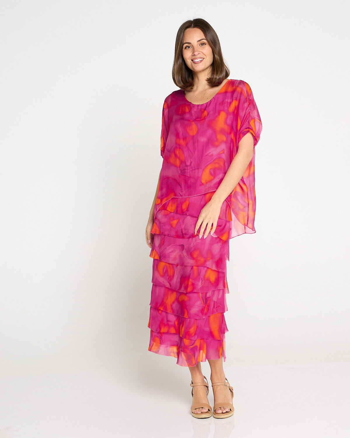 Margo Silk Dress - Raspberry Citrus Ripple