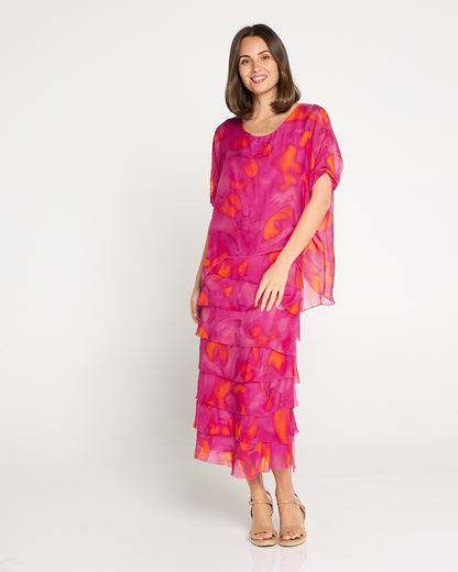 Margo Silk Dress - Raspberry Citrus Ripple