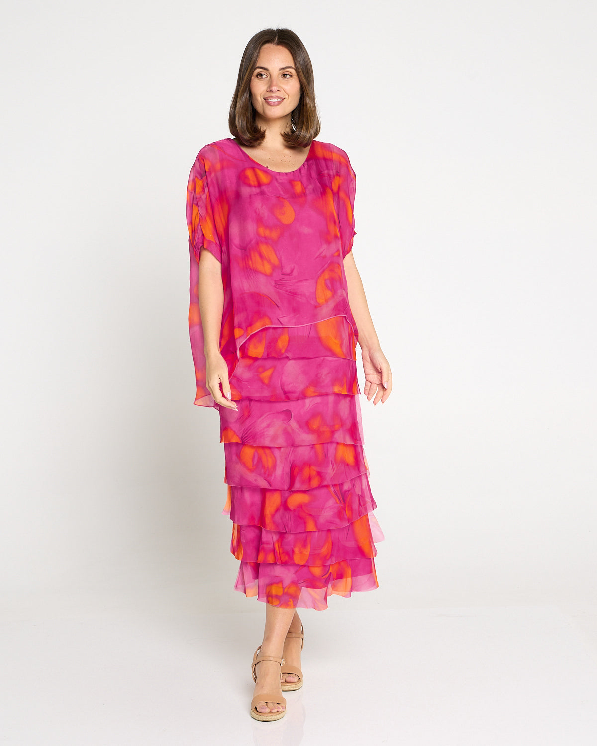Margo Silk Dress - Raspberry Citrus Ripple