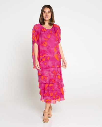 Margo Silk Dress - Raspberry Citrus Ripple