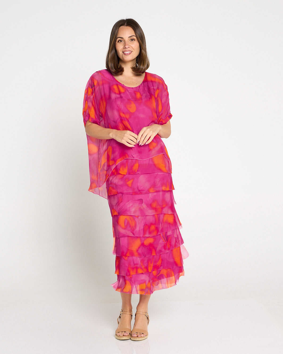 Margo Silk Dress - Raspberry Citrus Ripple