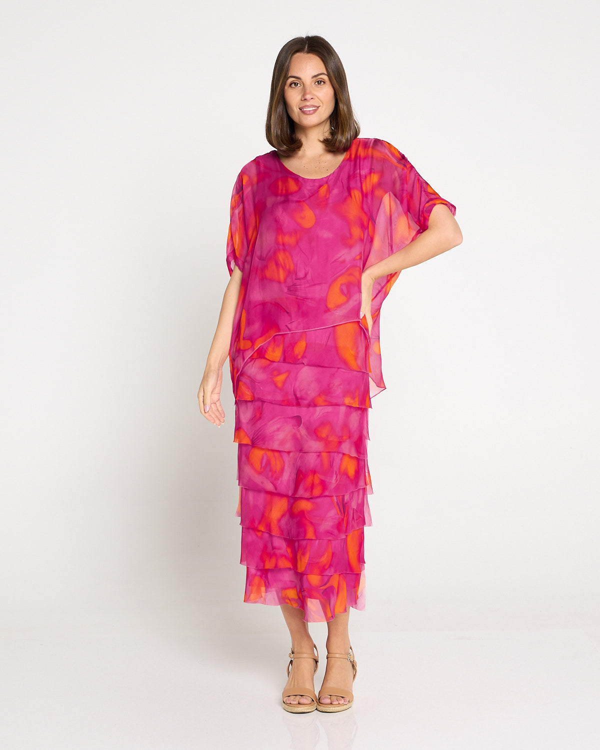 Margo Silk Dress - Raspberry Citrus Ripple