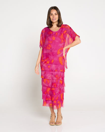 Margo Silk Dress - Raspberry Citrus Ripple