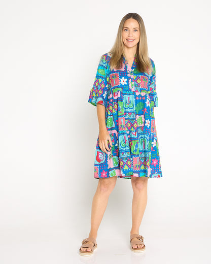Maya Button V Neck Layer Dress -  Tropical Stories