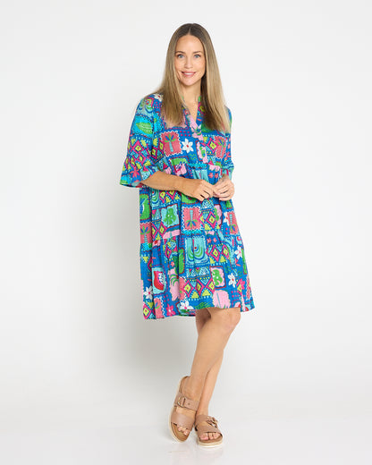 Maya Button V Neck Layer Dress -  Tropical Stories