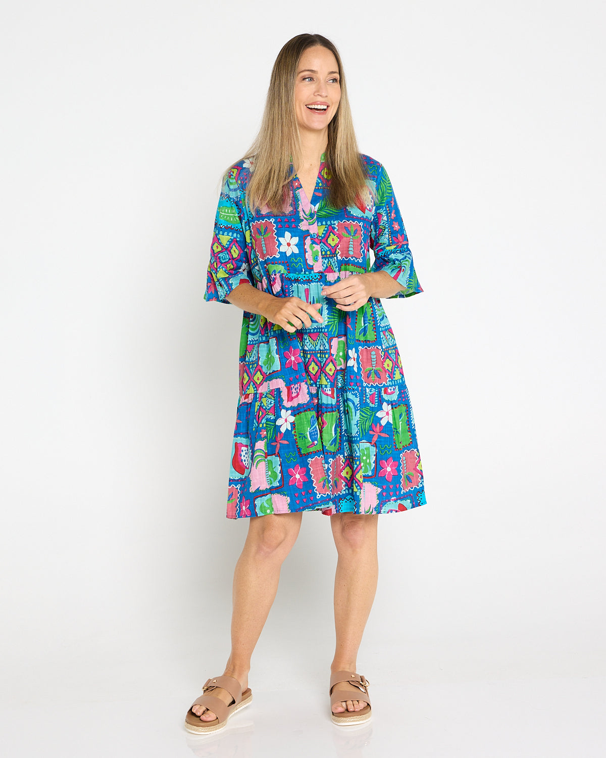 Maya Button V Neck Layer Dress -  Tropical Stories