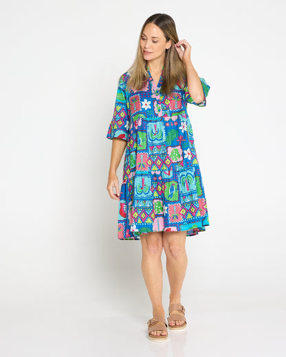 Maya Button V Neck Layer Dress -  Tropical Stories