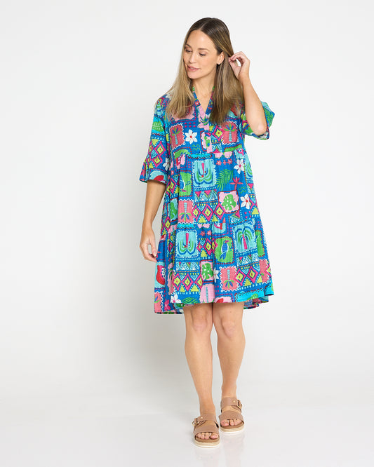 Maya Button V Neck Layer Dress -  Tropical Stories