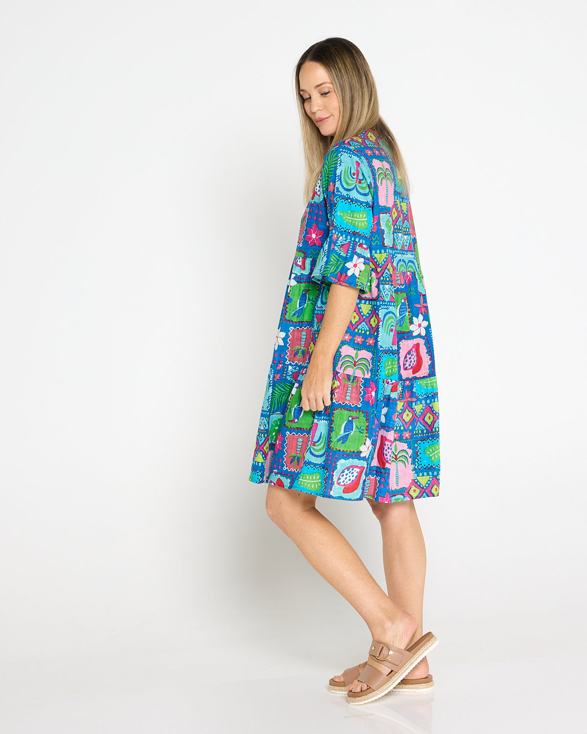 Maya Button V Neck Layer Dress -  Tropical Stories