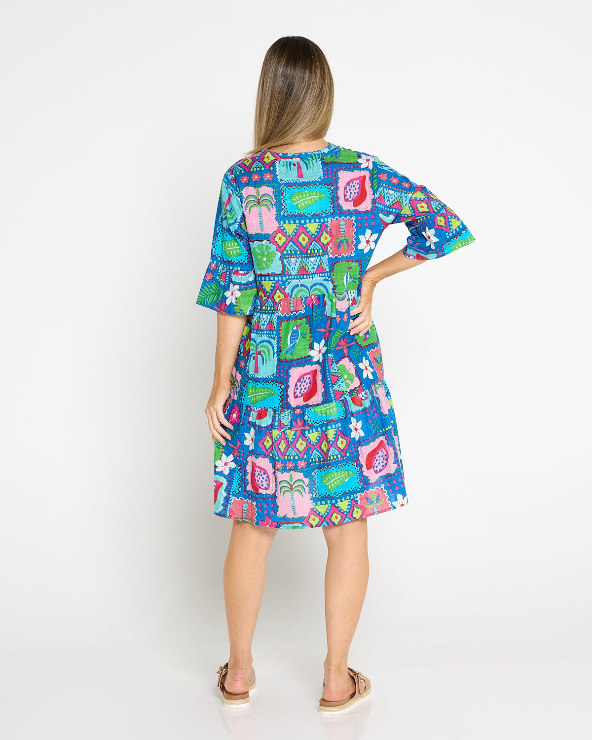 Maya Button V Neck Layer Dress -  Tropical Stories