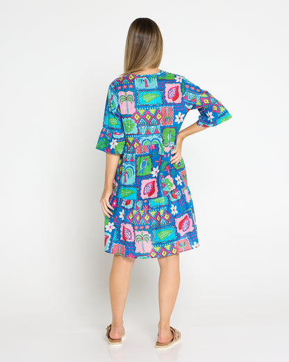 Maya Button V Neck Layer Dress -  Tropical Stories