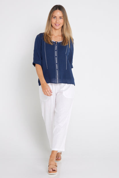 Meagan Linen Blouse - Navy