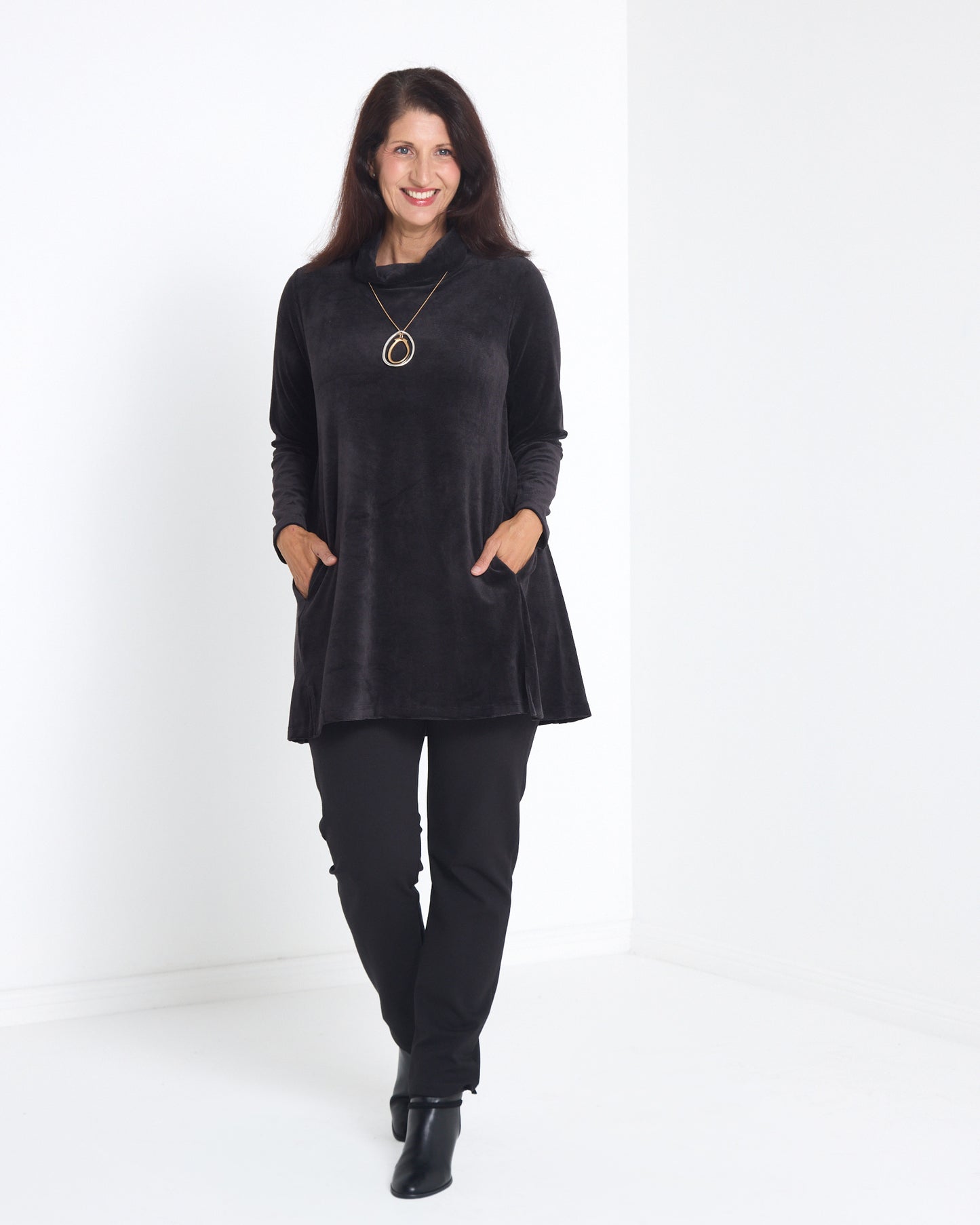Melanie Velour Tunic - Black