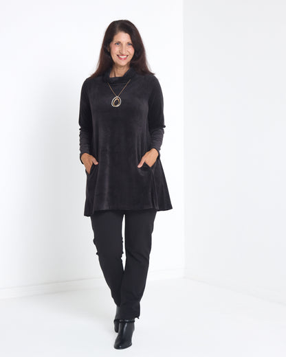 Melanie Velour Tunic - Black