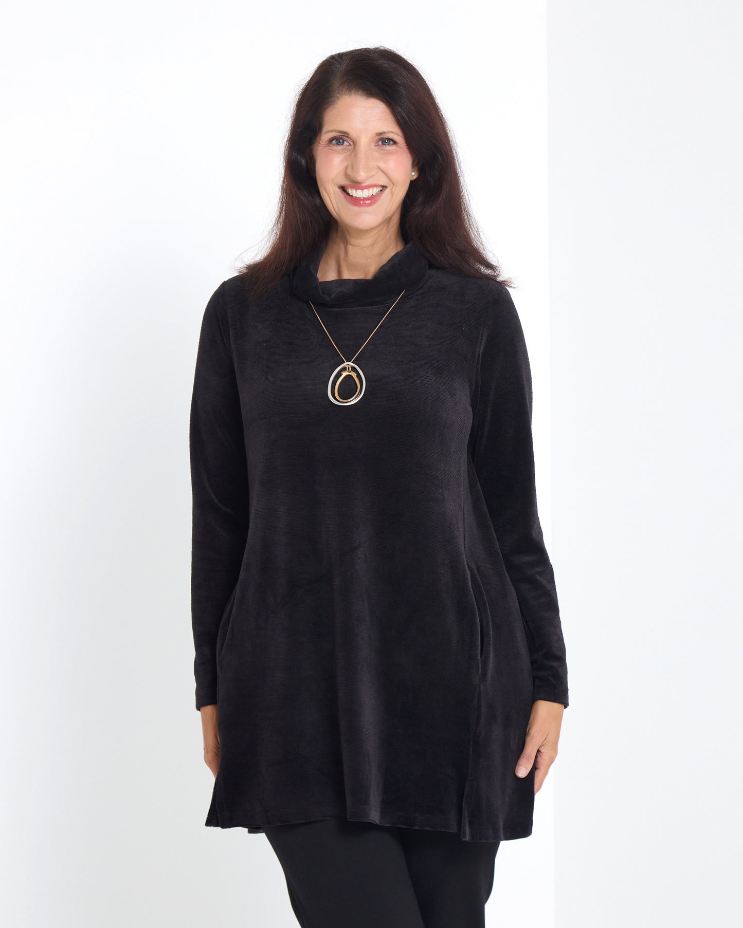 Melanie Velour Tunic - Black