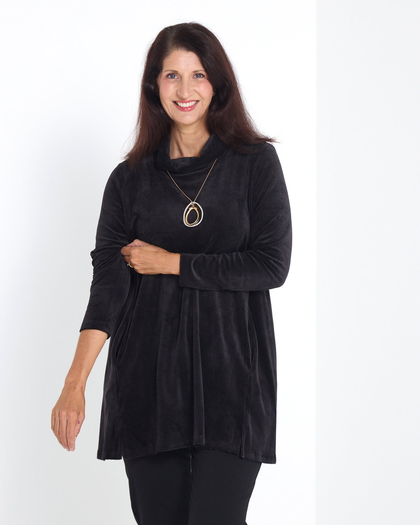 Melanie Velour Tunic - Black