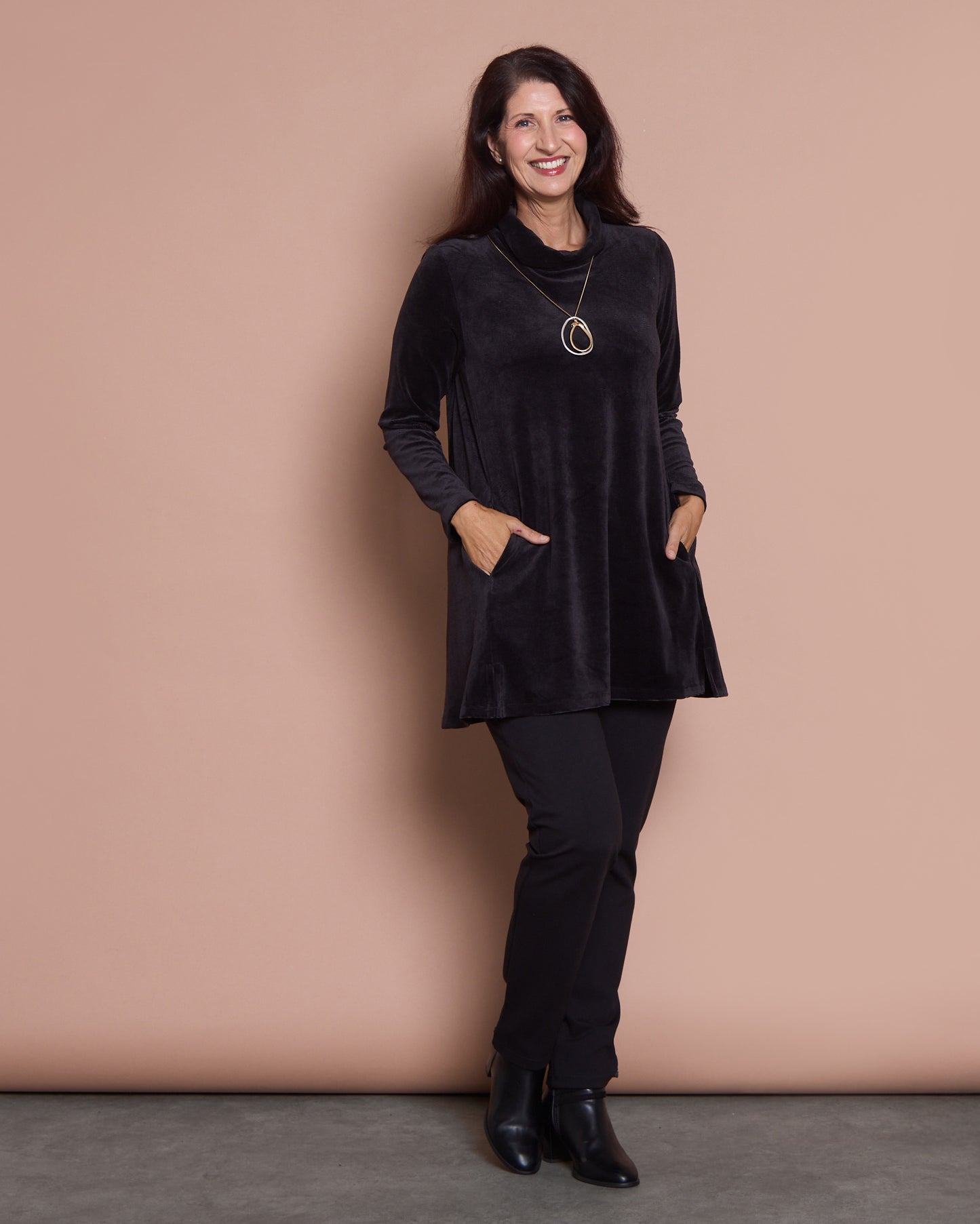 Melanie Velour Tunic - Black