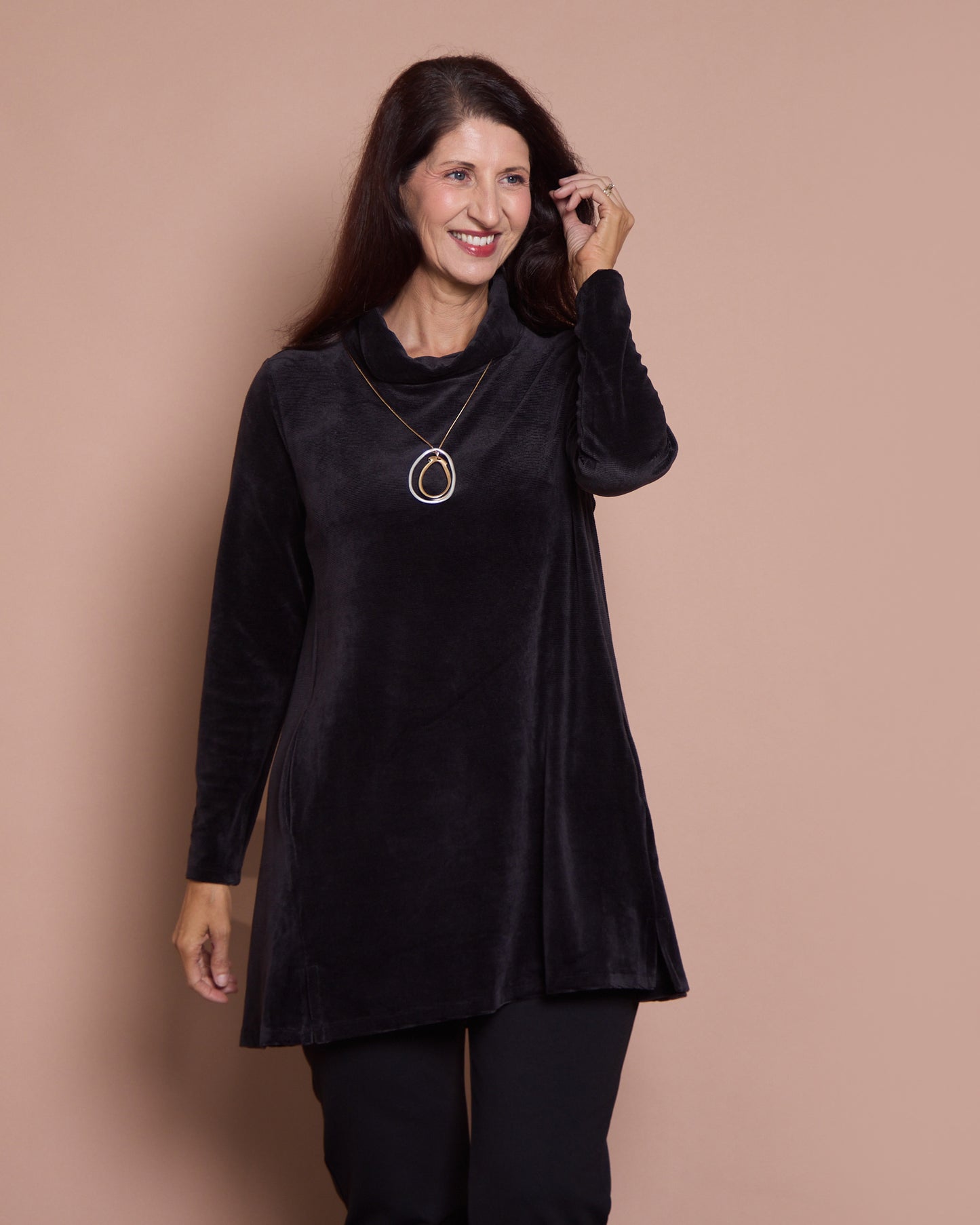Melanie Velour Tunic - Black