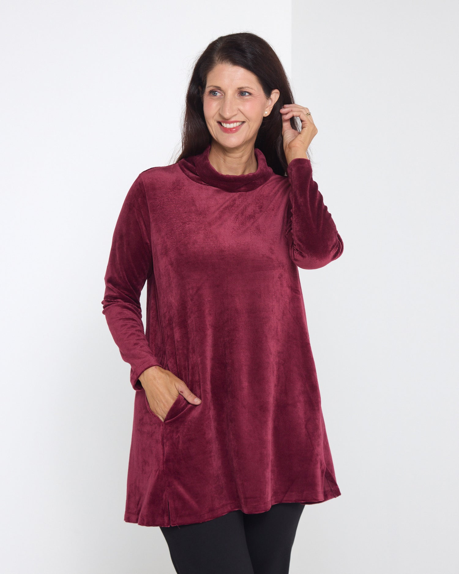Melanie Velour Tunic - Burgundy