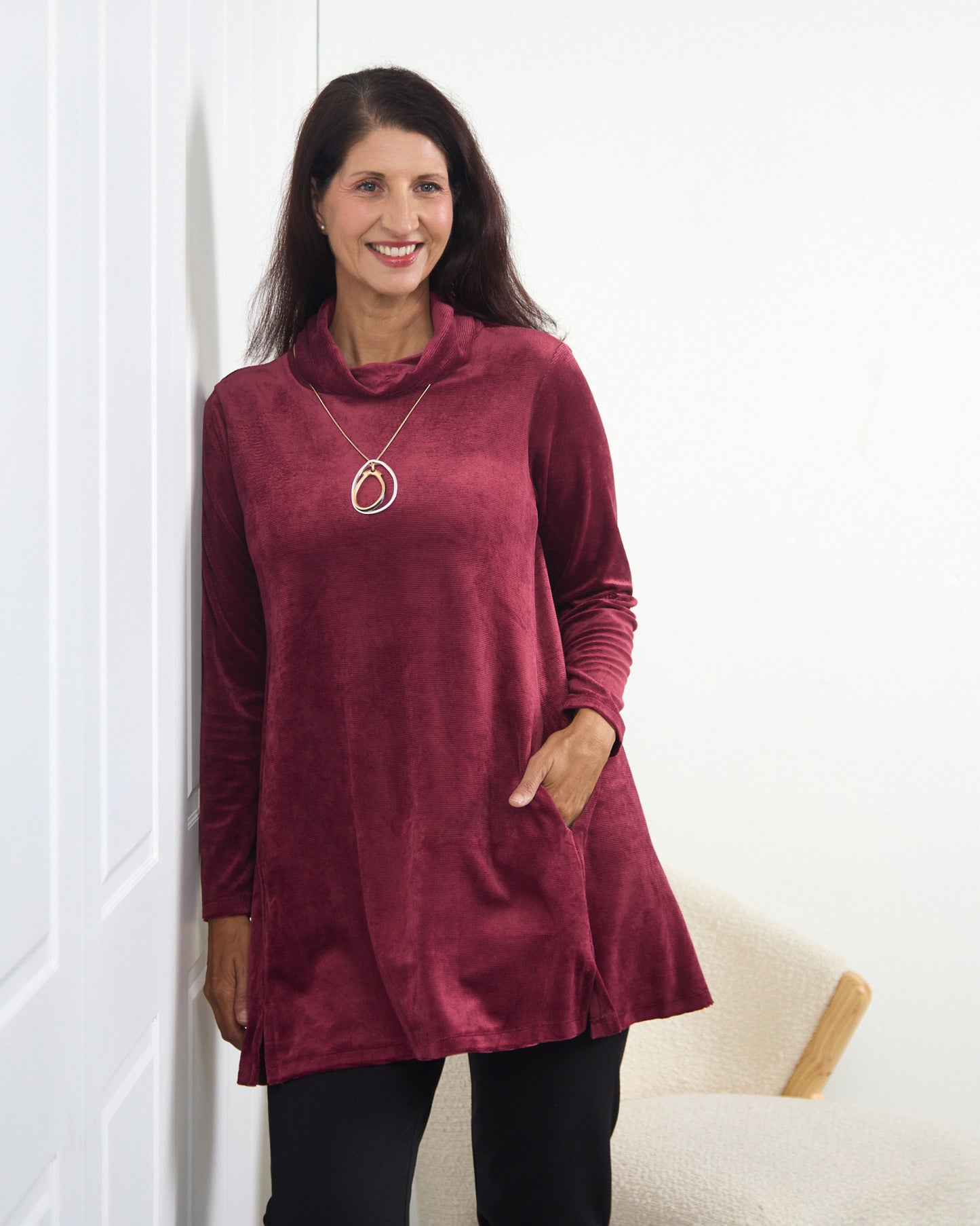 Melanie Velour Tunic - Burgundy
