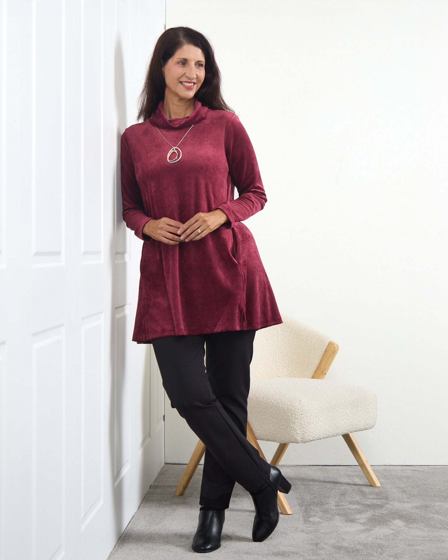 Melanie Velour Tunic - Burgundy