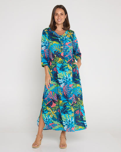 Santal Cotton Shirt Dress - Jungle Pop