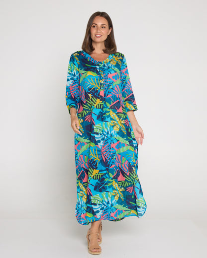 Santal Cotton Shirt Dress - Jungle Pop