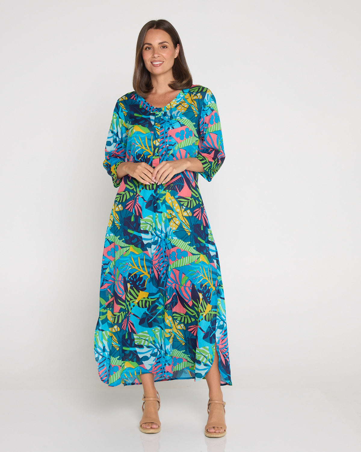 Santal Cotton Shirt Dress - Jungle Pop