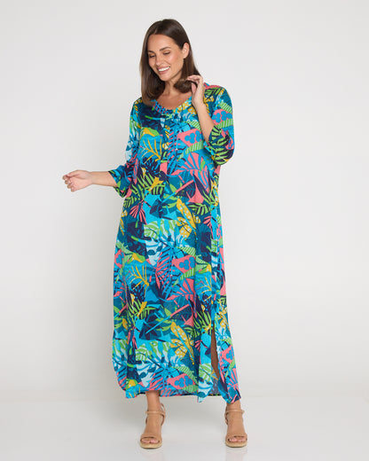 Santal Cotton Shirt Dress - Jungle Pop
