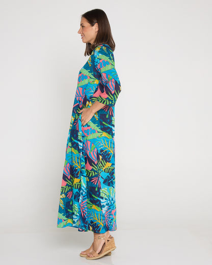 Santal Cotton Shirt Dress - Jungle Pop